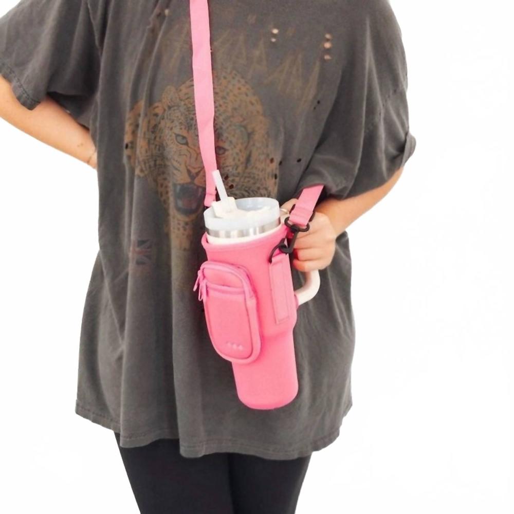 NEW PRETTY SIMPLE hydration harness crossbody tumbler holder in hot pink